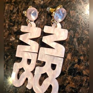 Earrings MRS. PINK with Rhinestone Wedding Bridal Shower Gift